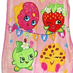Shopkins Blanket Cookie Donut Apple Strawberry Pink Throw Soft Blanket Child
